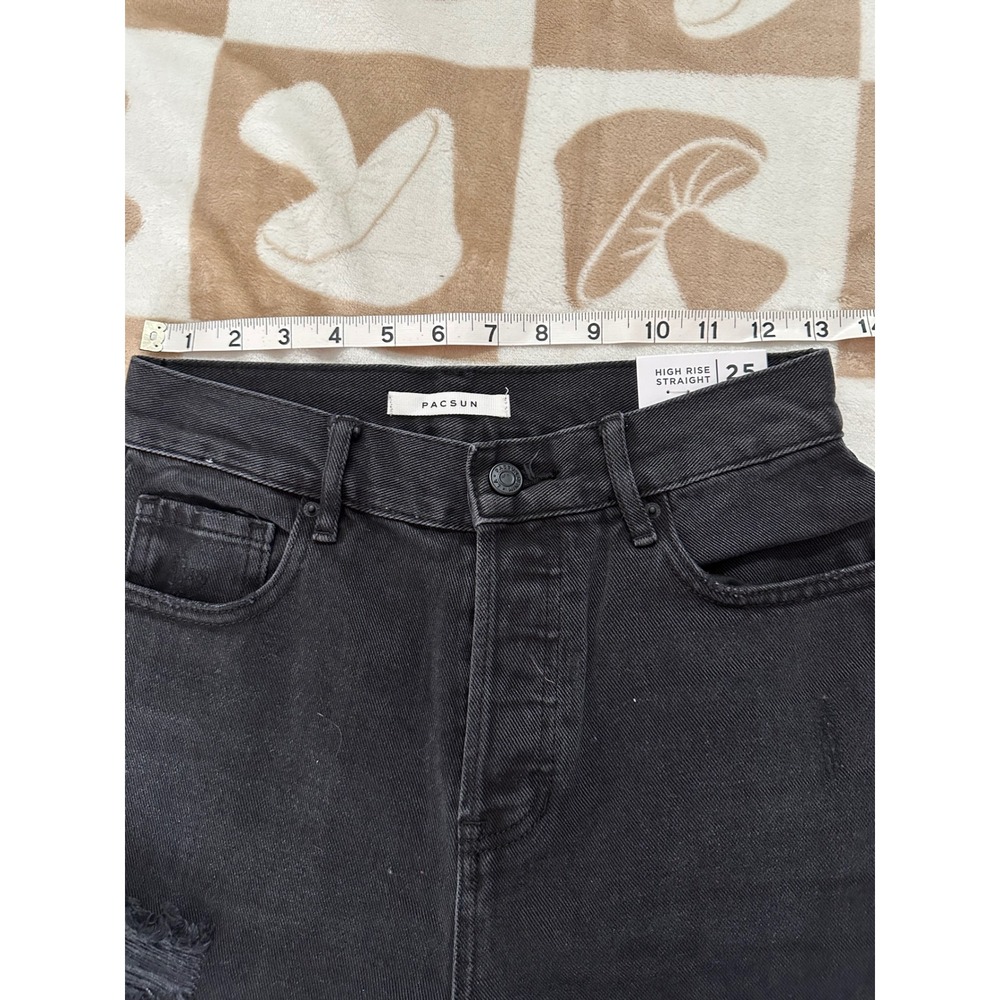NWT PacSun High Rise Straight Leg Black Distressed Denim Jeans Size 25 - Picture 7 of 11